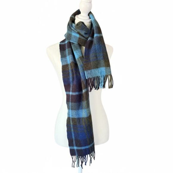 J.CREW Other - J Crew By Moon England Mens Merino Wool Blue Plaid Knit Scarf Fringe